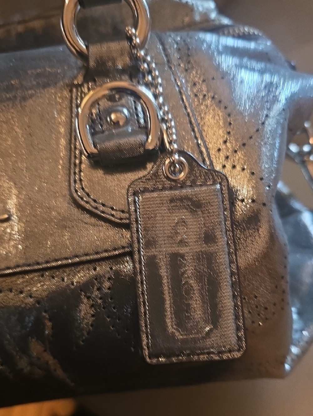 Coach Metallic Black Leather Satchel - Picture 9 of 9